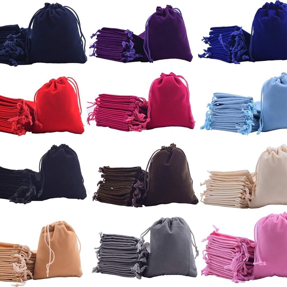 48pcs 12 Colors Mixed Drawstrings Velvet Gift Bags Jewelry Pouches for Wedding F